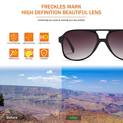Image of Freckles Mark Vintage Retro 70s Sunglasses for Women Men Classic Large Square Aviator Trendy Glasses