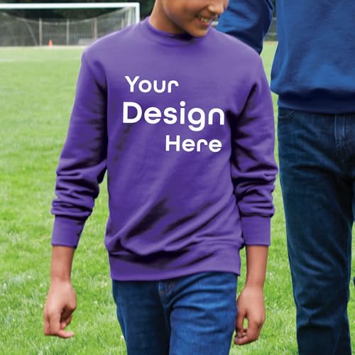 Custom Youth Core Fleece Crewneck Sweatshirt | Add Your Text, Photo, Logo | Design Your Own Pullover for Kids, Boys & Girls | School, Teams & Gifts2