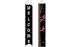 Welcome Winter Cardinal Hanging Banner Porch Sign for Front Door