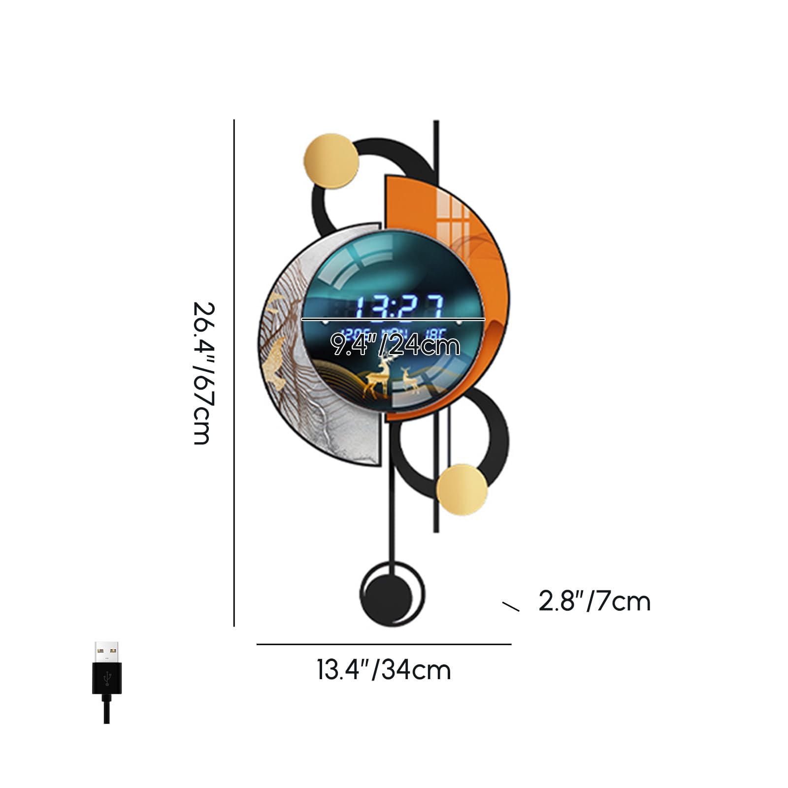 Homary 67 cm LED Wanduhr Modern Multifunktional – Sprachgesteuerte Wanduhr Modern Design mit Digitalanzeige, Temperatur, Datum und Alarmfunktion für Wohnzimmer, Büro, Schlafzimmer– Ideal als Wanddeko