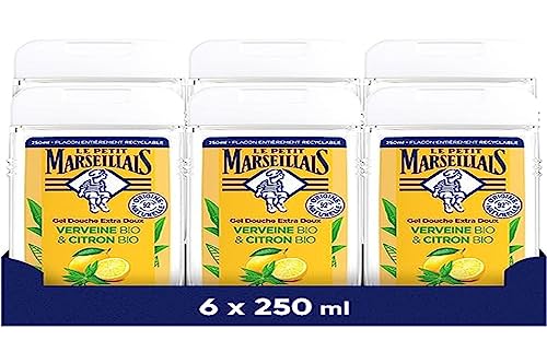 Le Petit Marseillais - Gel de ducha extra suave orgánico verbena y limón orgánico (6 botellas de 250 ml) – 92% de ingredientes de origen natural – Botella totalmente reciclable