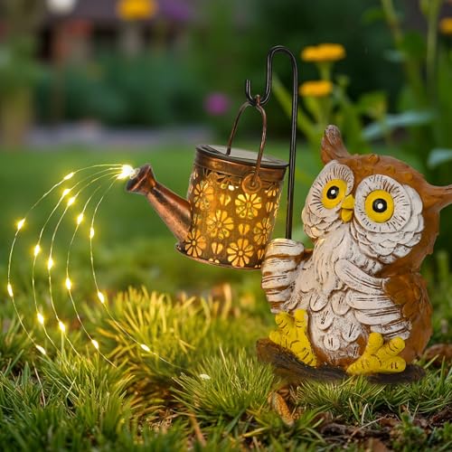 GIGALUMI Solar Gartenstatuen, Eulenfigur mit Gießkannen Lichtern,...