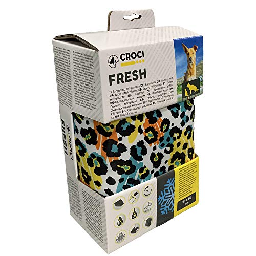 Croci Fresh - Kühlmatte für Tiere 90x50cm ohne Strom oder Batterien - Einlegematte mit Kühlgel für Hunde, Größe L, Leopardenmuster