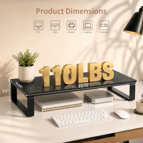 Image of XINYAO 2 Pack Monitor Riser for Desk, Wood and Steel, 16*12*3 inch, Black