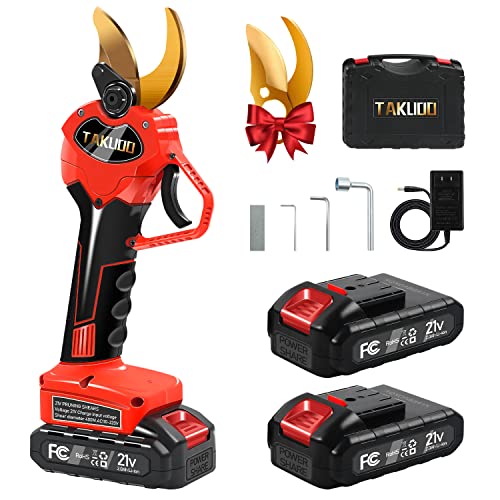 Takuoo Cordless Electric Pruning Shears, Professional Brushless Electric Secateurs Electric Pruner Branch Cutter,with 1.6 Inch(40MM) Cutting Diameter,2 X 2AH 21V Lithium Battery,1 Blade,3 wrench