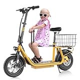 Caroma Peak 800W Electric Scooter with Seat, Electric Scooter Adults with 12" Shock-Absorbing Tires, up to 22 Miles&20MPH, Foldable Electric Bike with Seat for Commuting(Yellow)