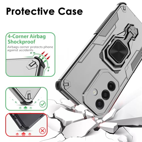 Image of TheGiftKart Tough Armor Bumper Back Case Cover for Samsung Galaxy M17 5G / A17 5G / F17 5G | Ring Holder & Kickstand in-Built | 360 Degree Protection Back Case Cover (PC & TPU, Silver)