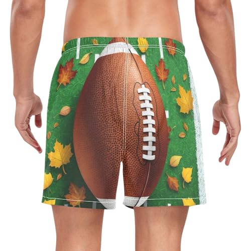 Mens Swim Trunks with Liner, Thanksgiving Football Leaf Cool Quick Dry Beach Swim Shorts, Swimwear Bathing Suits S2
