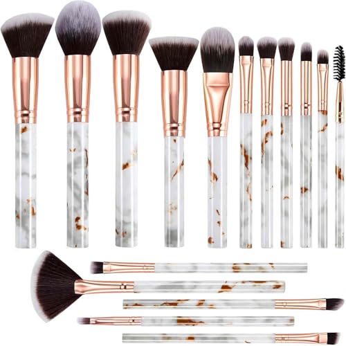 Pinselset Makeup DUAIU 16 Stück Professionelle Pinsel Set Marmor Gesicht Make Up Pudercreme Puder Foundation Lidschatten Concealer Eyeshadow Schmink Pinsel
