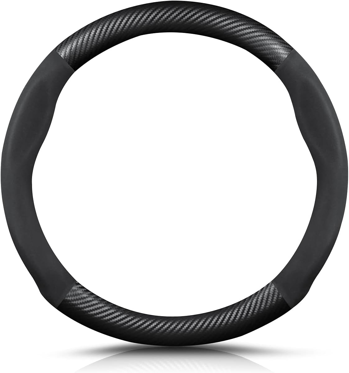 Ergocar Round Shape Carbon Fiber & Microfiber PU Leather Steering Wheel Cover Anti-Slip Car Steering Wheel Protector Breathable Sweat Absorbent Sport for Diameter 38cm（15"）-Black