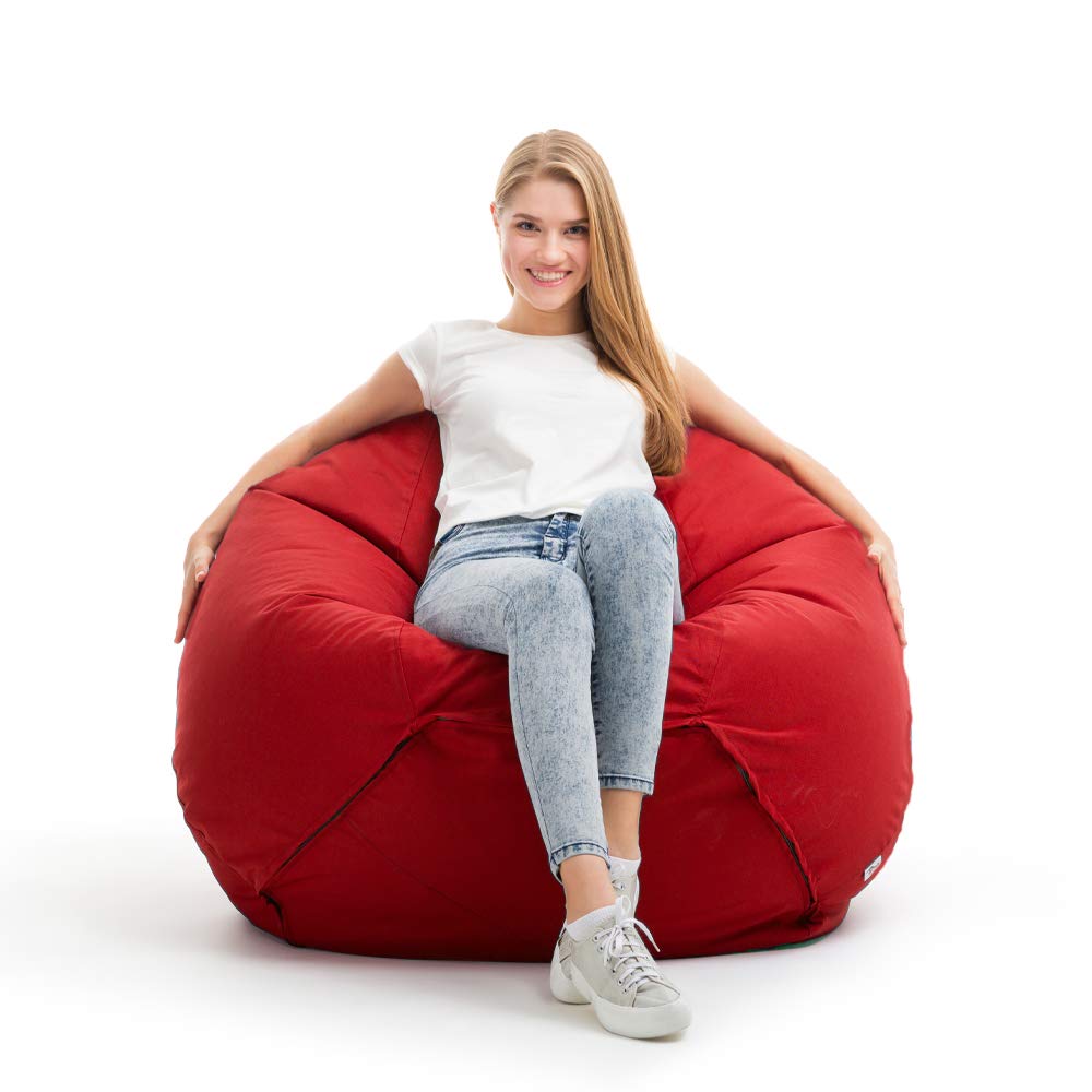 Bruni Pouf Classico XL en Rouge – Gros Pouf Salon/Chambre pour Adultes, Pouf Poire géant, Bean Bag intérieur et extérieur avec Housse Lavable en Machine