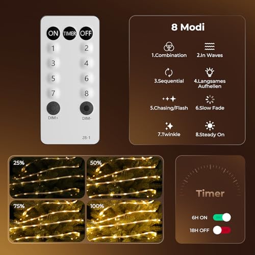 JVURICE Lichtschlauch Außen 10M 200 LED IP67 Wasserfest 8 Modi Dimmbar – Ansicht 6