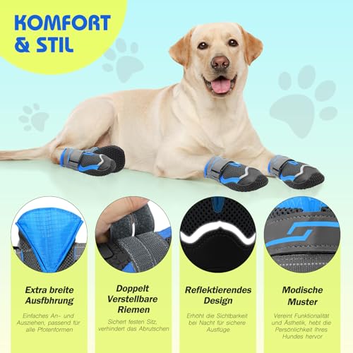 Weesiber Hundeschuhe Pfotenschutz, 4 Stück atmungsaktive Hunde Schuhe mit Rutschfester Sohle und reflektierendem Klettverschluss, Outdoor rutschfeste Hundestiefel für kleine Hunde (Grau, Größe 1)
