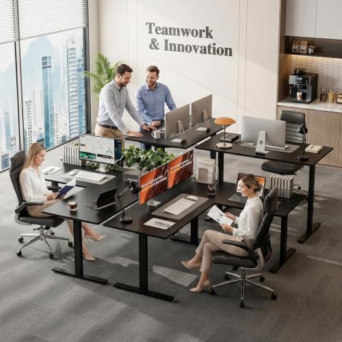 Image of Grandder 75 x 61 Inch L Shaped Standing Desk, Electric Height Adjustable Corner Stand Up Desk, Sit Stand Corner Table Home Office Table, Black Top Black Frame