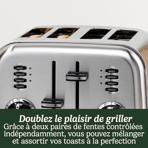 Cuisinart Grille-pain 4 tranches - Fentes larges, idéal pour le pain épais et les bagels - 6 niveaux de brunissage et décongélation - Fentes larges, Remontée maximale - Rose vintage – Image 6