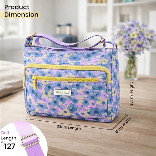 Image of Storite Women's Printed Crossbody Sling Bag | Multi Pocket Lightweight Shoulder Bag | Adjustable Strap Travel Messenger Bag | Boho Design Casual Everyday Purse