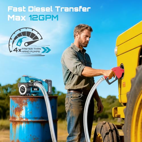 Image of SEESII Diesel Transfer Pump 3-Power: 12V /24V /18V Battery Powered Fuel Transfer Pump with Auto-Stop & 4.0Ah Battery,12 GPM Cordless Diesel Pump for Diesel Kerosene, for Farm Truck Boat