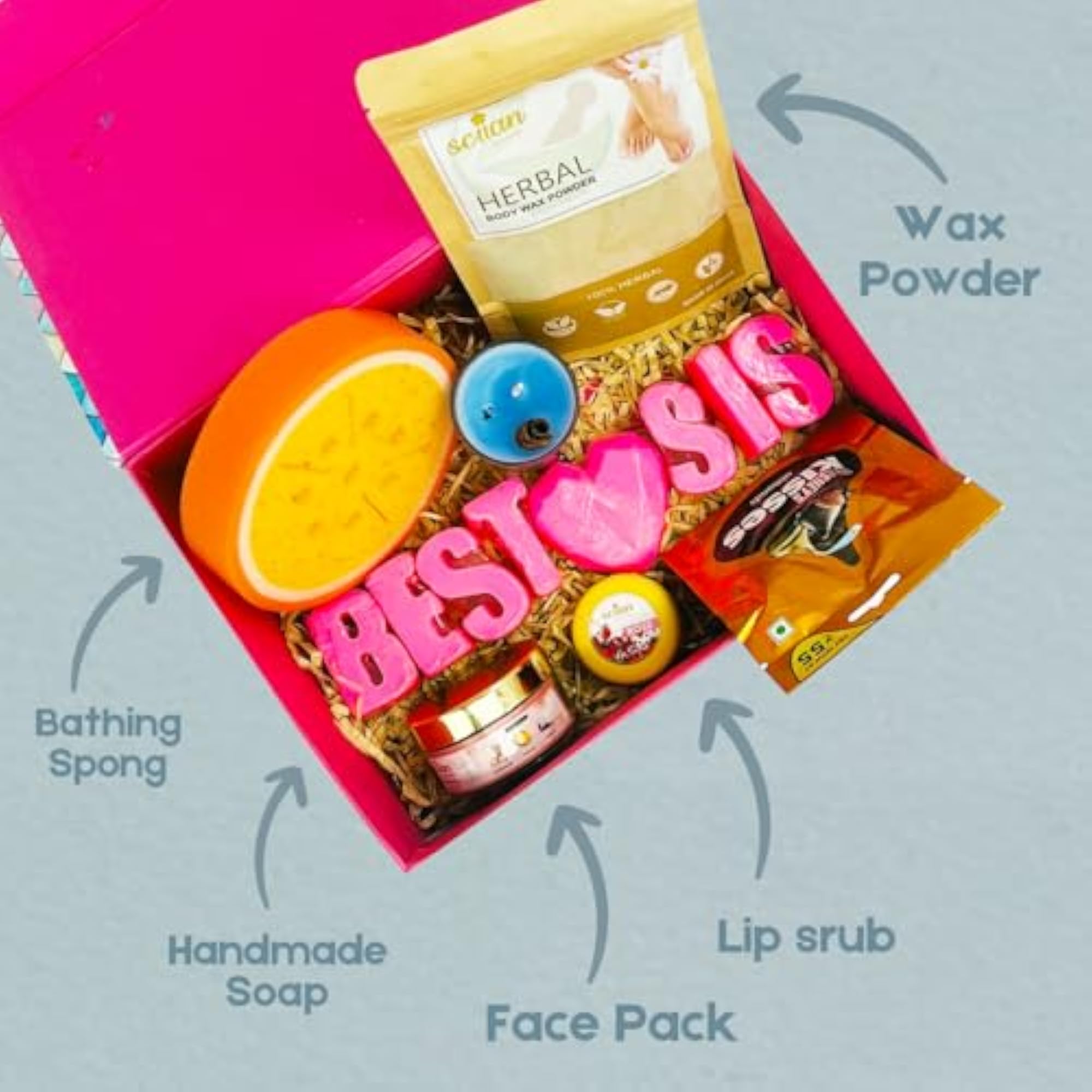 Diwali Gift Hamper for Sister, Bathing Sponge & Herbal Body Wax