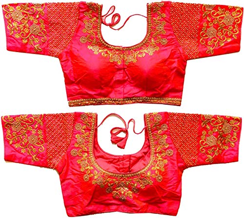 Women's Multicolor Sleeves Design with Gold Floral Embroidery Readymade Blouse for Saree Blouse and Lehenga Choli (38+ Margin)