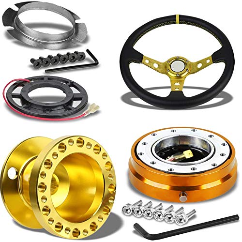 350MM 3" Gold TriSpoke/Gold Stripe Steering Wheel+Gold 6Hole Hub