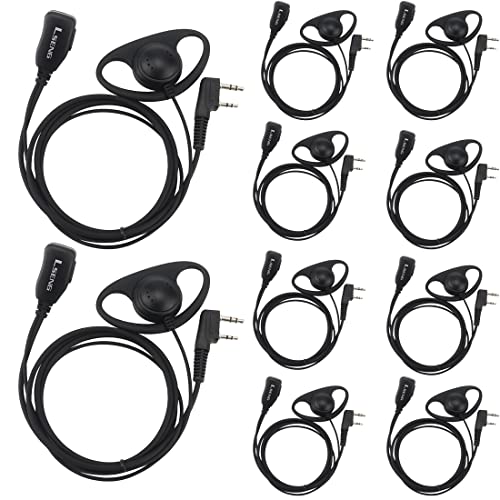 Estuche de 10 auriculares Walkie Talkie con micrófono de 2 pines tipo D para Walkie-Talkie compatibles con radios Baofeng UV-5R BF-888S H-777 RT22 RT27 RT-5R Kenwood de 2 vías (paquete de 10)