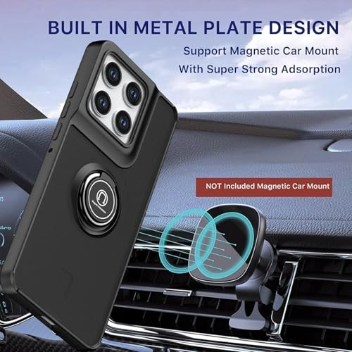 Image of QUIETIP Case for Motorola Edge 70 with Screen Protector,Magnetic Ring Car Stand Silicone Translucent Matte Drop Protection Cover,Black