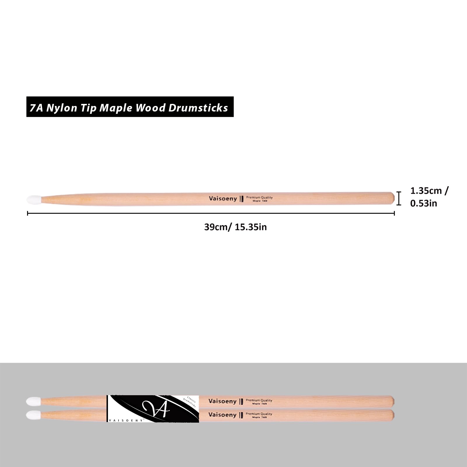 Set di bacchette per batteria 7A con punta in nylon per batteria acustica o batteria elettronica, bacchette ovali con punta in nylon in acero per batteristi (12 paia)