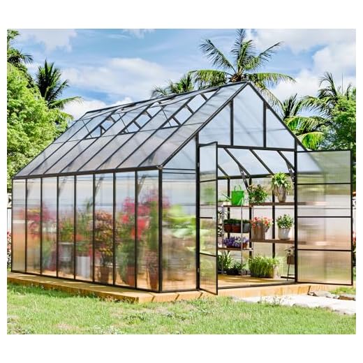 Outdoor Polycarbonate Greenhouse Kit,16x10x10 FT Large Outsides Aluminum Frame Heavy Duty Green House with Transparent Panels Windows Door for Backyard Garden,Walk in Plant Greenhouses,Black Frame