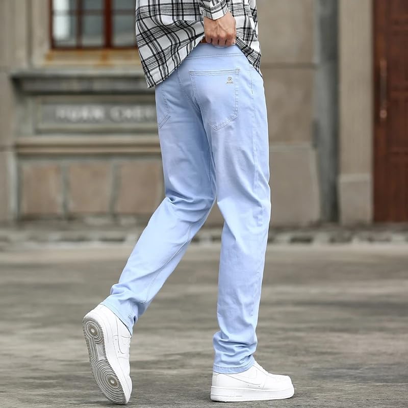 Spring Summer Men's Sky Blue Slim Stretch Jeans Classic Style Casual Denim Pants Male Trousers4