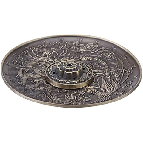 Akozon Räucherstäbchen Halter Zinklegierung Räucherstäbchenhalter Halter Drachen Muster Räuchergefäß Platte für Schlafzimmer Tempel Bronze Cover
