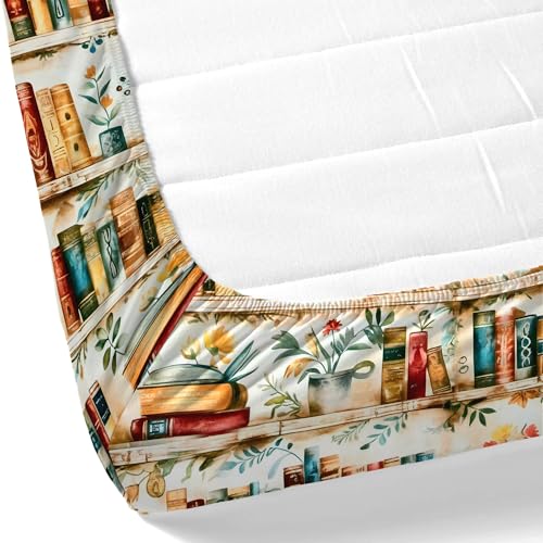 Image of Dream Weaverz 7D Bedsheet for Double Bed King Size with 2 Pillow Covers | Digital Printed & Fitted Elastic for Kids | Soft Glaze Cotton Feel | Fits Upto 12 Inch Mattress (Bookshelf & Floral)