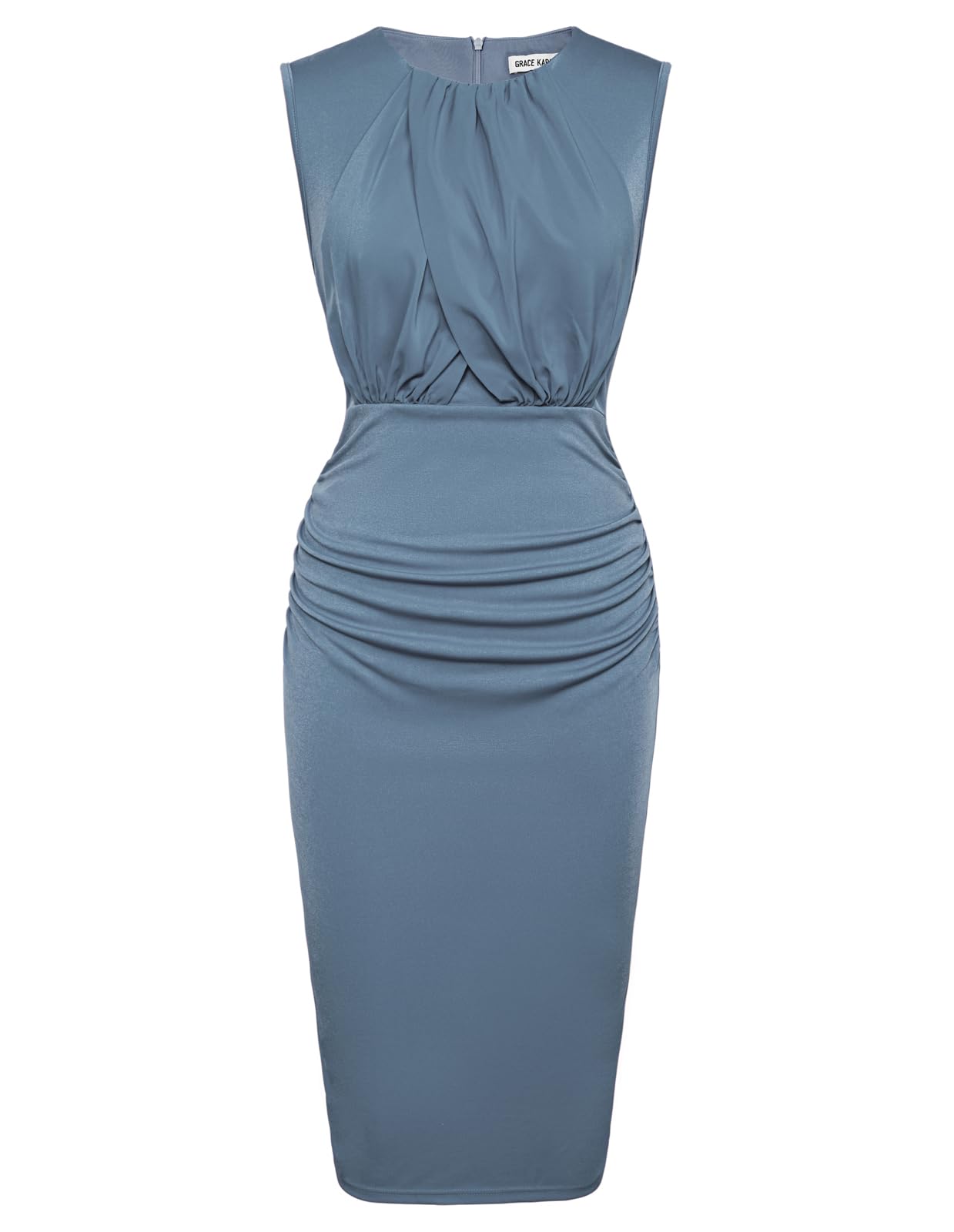 GRACE KARIN Women's Twist Front Ruched Bodycon Dress - Sleeveless High Waist Midi Dress for Cocktail Wedding Party