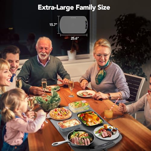 Image of Food Warming Mat, Electric Warming Tray for Buffets & Parties, Silicone Heating Mat for Food with 9 Temperature Settings, Roll-Up Storage, 25.8 inchx15.6 inch, Grey