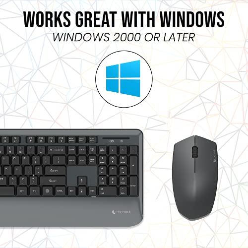 Image of Coconut WKM13 Inspire Wireless Keyboard and Mouse Combo for Windows, 2.4Ghz Wireless Range 6-10M, Keyboard with Palm Rest, 1000 DPI 3 Button Ambidextrous Mouse, PC /Laptop