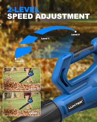 LUXTER Cordless Leaf Blower 320 CFM & 120 MPH Brushless Electric Leaf Blowers 2-Levels Variable Speed with 2 X 4.0Ah Battery and Fast Charger Included for Lawn Care, Yard, Leaves, Dust, Snow - Image 6