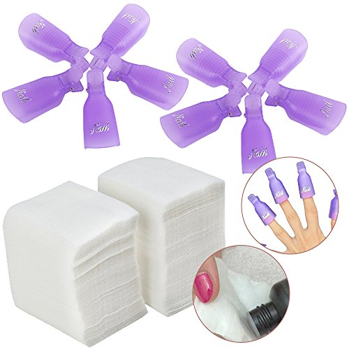 Set/Kit/Lot of 200pcs Manicure Pedicure Makeup/Make Up Soft Lint Free Cotton Pads and 10pcs Acrylic Nails/Tips Soak Off Clips On Caps/Soakers Tools/UV Gel Polish Removers Soaking Wraps