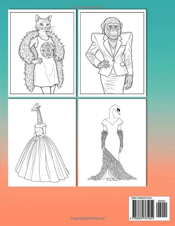 Animals Got Style Coloring Book: Funny and Stylish Female Animals in Fashion Outfits for Adults to Relax and Have Fun. Laugh, and Get Creative. Funny Gag White Elephant Gifts (Volume 1) image 3