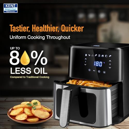 Image of KENT Digital Air Fryer 5L | 1400W | Bake, Grill & Roast | Up to 80% Less Oil Usage | 8 Preset Menu | Rapid Heat Circulation | Digital Display & Touch Control Panel | Glass Window with in built Light
