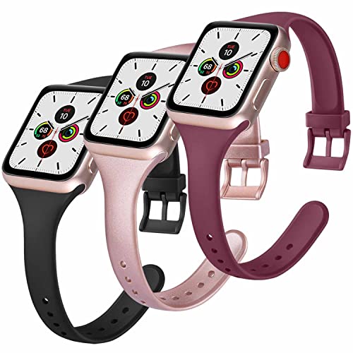 Vancle Ultra-fin Bracelets Compatible avec Apple Watch 41mm 38mm 40mm 45mm 42mm 44mm pour Femmes Hommes, Silicone Bracelet pour Apple Watch Series 8 7 / i Watch Series 6 5 4 3 2 SE Cover