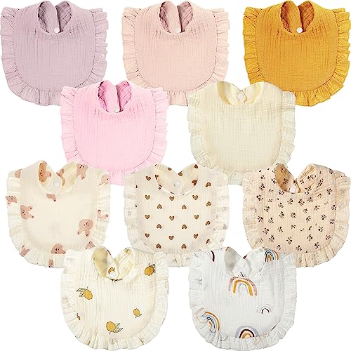 Image of Mepase 10 Pcs Large Muslin Baby Girl Bibs Drool Teething Bibs Lap Shoulder for Boy Girls Teething(Vivid Colors)