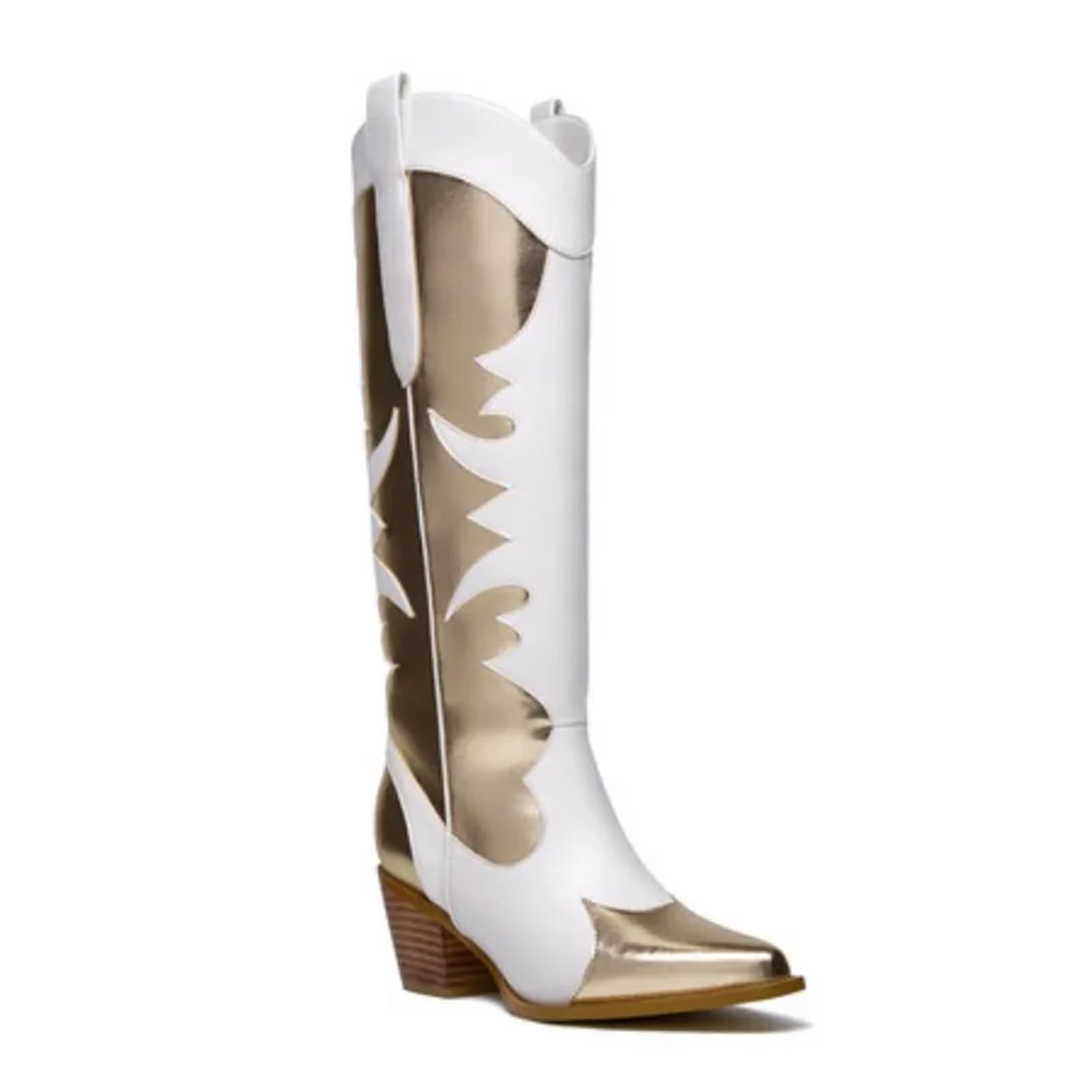 Stivali da cowboy da donna, alti fino al ginocchio, ricamati, stile western, da cowgirl, con punta a punta, tacco grosso, stile retrò, stile country
