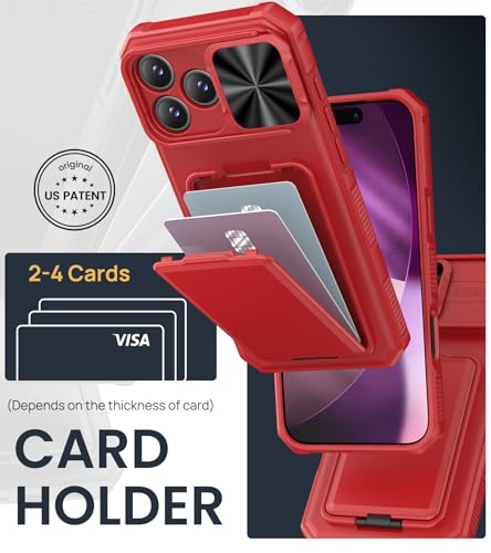 Image of SSLOTSCASE for iPhone 17 Pro Max Case with Credit Card Holder & Stand, Red