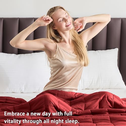 Image of yescool Weighted Blanket for Adults (15 lbs, 48 inch x 72 inch, Red) Cooling Heavy Blanket for Sleeping Perfect for 140-160 lbs, Twin Size Breathable Blanket with Premium Glass Bead, Machine Washable