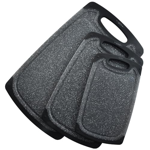 KIMIUP Schneidebrett Kunststoff, 3 Schneidebrett mit Rutschfesten Griffe, BPA-Free, Küchenzubehör,...