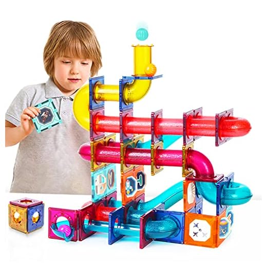 GAMZOO Magnet Marble Run-Speedy Magnetic Tiles Race Track! Building Blocks Toys STEM Learning Kit for Boys Girls Age 4 5 6 7 8+ Years Old (110 pcs)