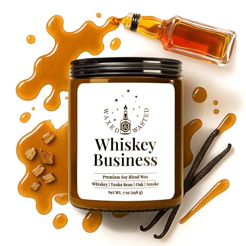 Waxed & Wasted Whiskey Business Candle &ndash; 7oz Soy Blend Jar with Whiskey, Tonka Bean, Oak & Smoke...