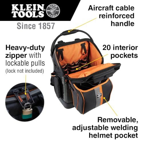 Klein Tools Fire-Resistant Ironworker and Welder Backpack with 27 Pockets for Gear Storage