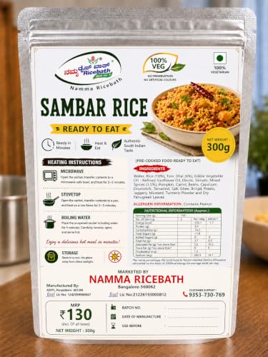 Image of DWARAKAM Sambar Rice Ready to Eat | Authentic South Indian Rice Meal | Traditional Sambar Recipe | Convenient Ready Meal | Rich & Flavorful | Made in India | Instant Meal-300 g