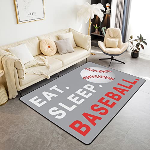 Baseball Rugs for Living Room Bedroom Boys Ball Sports Theme Living Room Rugs for Bedroom Kids Teens Baseball Games Lover Decorative Carpet Gray Floor Mat