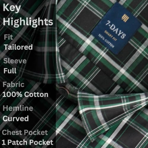 Image of 7-DAYS Men's Premium Check Shirt - 100% Cotton, Tailored Fit (Between Slim & Regular), Full Sleeve, with Pocket - Smart Office & Casual Look